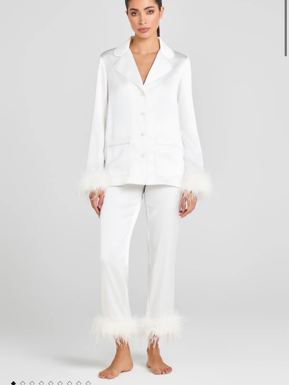 NADINE MERABI White Satin Feather-Trim Pajama Set